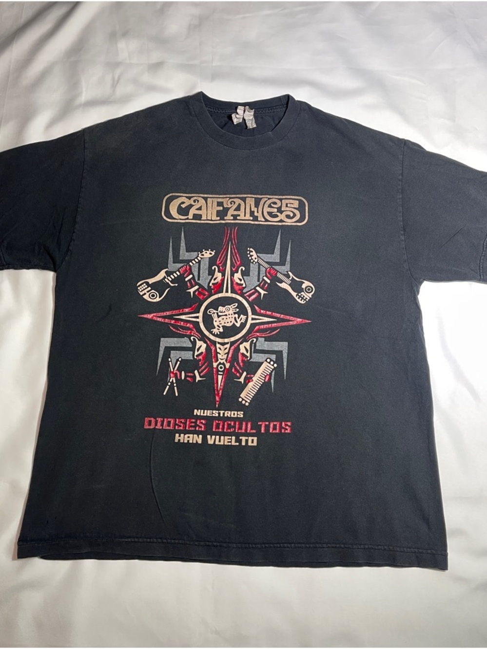 Black Graphic Short-Sleeve Tee with Red & Cream Band Artwork